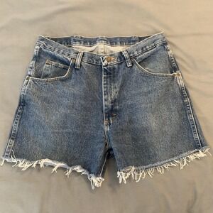Wrangler Jean Shorts Mens 35 Blue Medium Wash Cutoff Festival Frayed Raw Hem‎